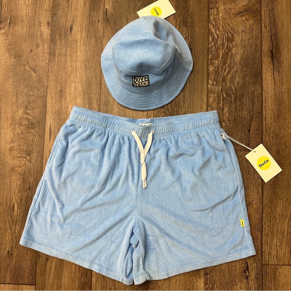 Duvin Design Terry Cotton Blend Shorts & Bucket Hat Set Men’s Size XXL Blue